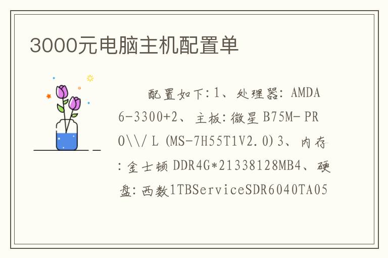 3000元电脑主机配置单